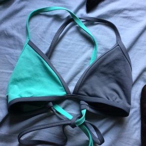 Jolyn triangle turquoise and gray bikini top
